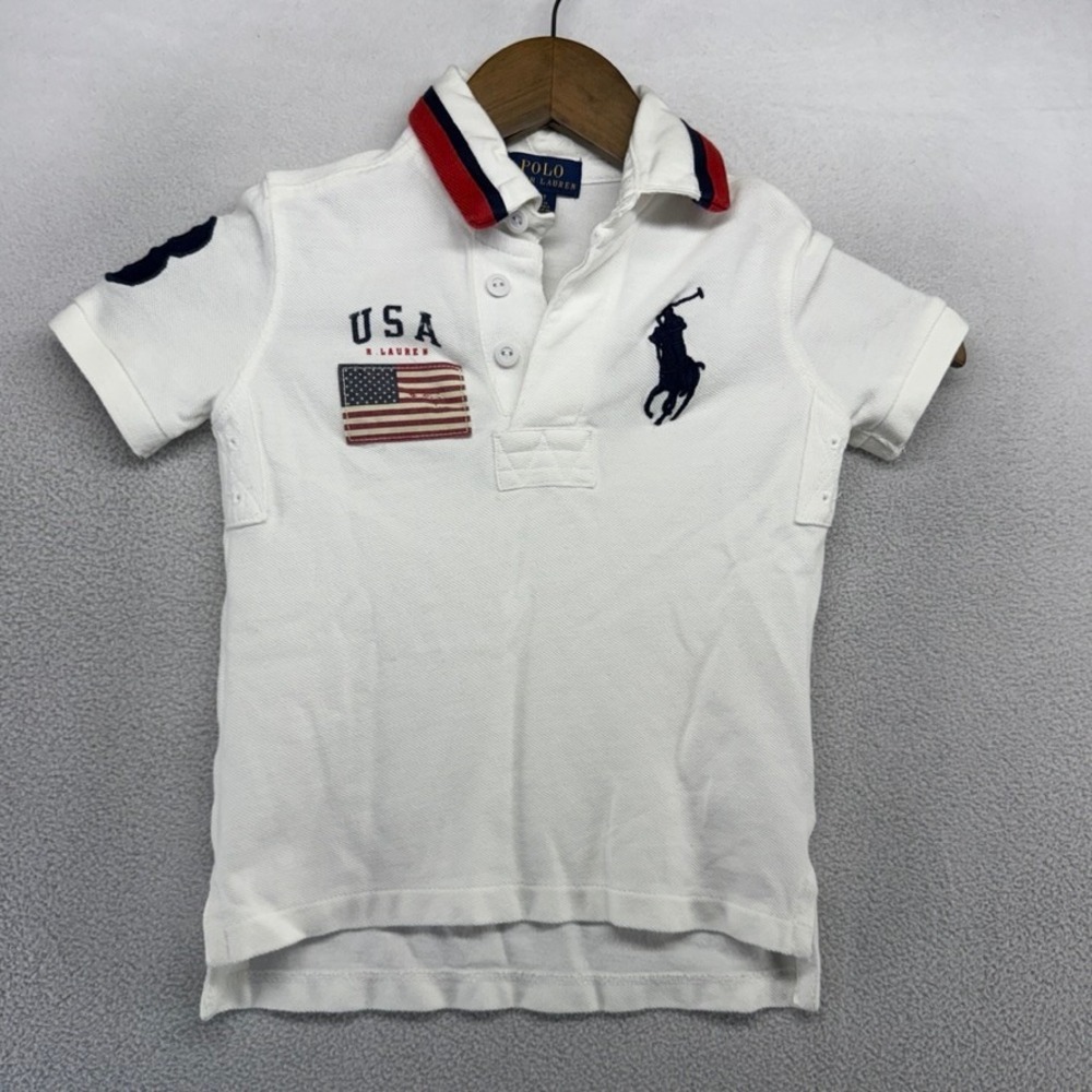Ralph Lauren Polo Shirt Boys Toddler 4T White USA Big Pony Cotton Rugby logo
